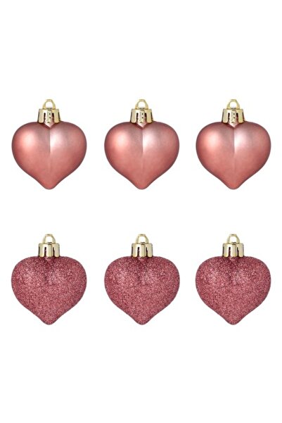 OEM Set de ornamente de Crăciun în formă de inimă, auriu roz mat și sclipici ...