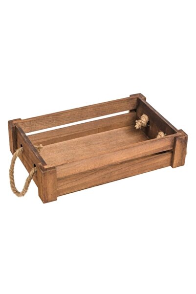 SHOPIENS Decorative Wooden Crate with Rope Handles, Brown, 31 x 19.5 x 7.5 cm