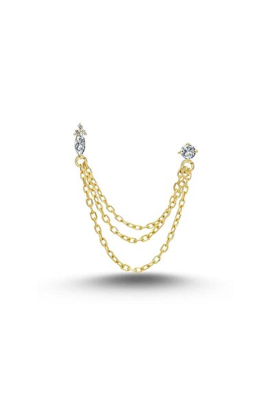 Pietra Kadın Gümüş Küpe 925 Ayar Gümüş Markiz taşlı Ortası Zincir Tasarımlı Küpe