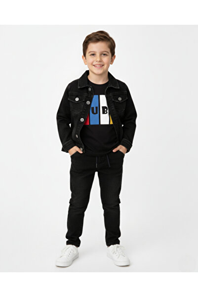 Egelite Boy's Transitional Flexible Fabric 3-Piece Jogger Set | T-Shirt, Denim Jacket and Pants 2-9 Years