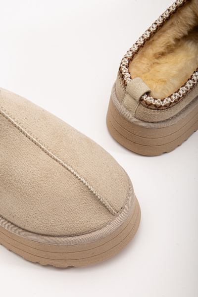 ARYAN Alvene Tazz Antibakteriel İç Suni Kürk Dış Süet Kışlık Bot Outdoor Terlik