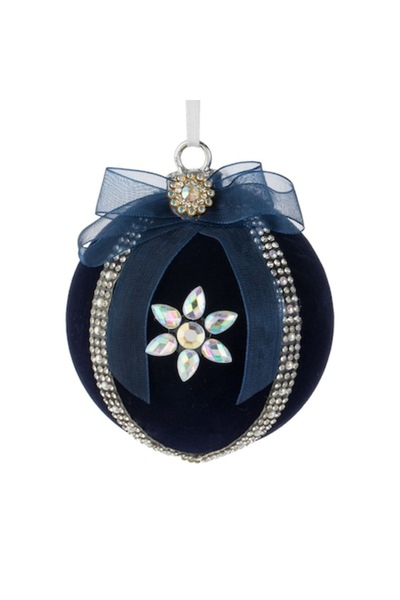 OEM Glob de Crăciun albastru catifelat cu strass ø8cm