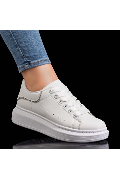 Modlet.ro Women's white thick-soled canvas shoes MOD09251