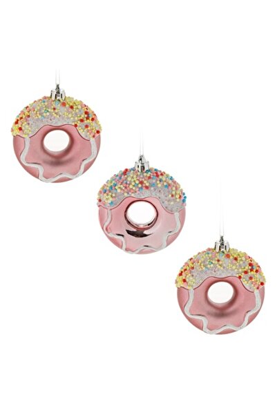 AB HOMES Set of 3 Christmas ornaments Donuts pink and white with glitter Ø8cm, tree decorations