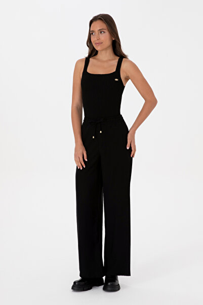 U.S. Polo Assn. Kadın Siyah Kanvas Loose Fit Pantolon 50309340-VR046