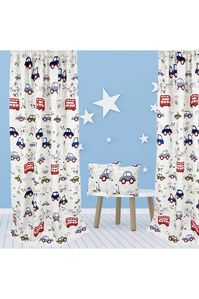 OEM Set of 2 curtains with pleats, 2x140x250 cm, car pattern, multicolor