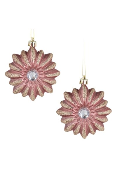 OEM Set ornamente de Crăciun - floare cu cristale și sclipici 8cm - 2 buc