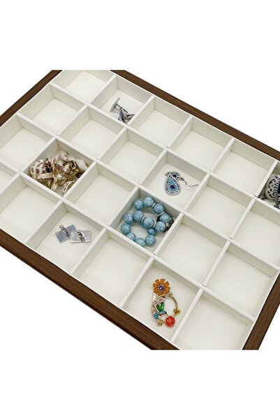 AB Luxury Concept Tavă și organizator pentru bijuterii, design din lemn de nuc, 24 compartimente, 36×26x3 cm, lemn maro