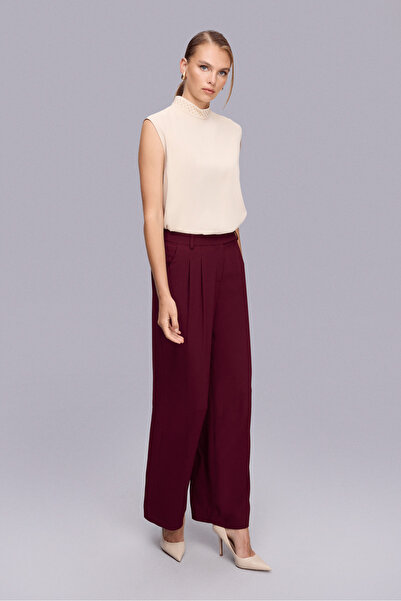 Naramaxx Pileli Bordo Bol Paça Pantolon