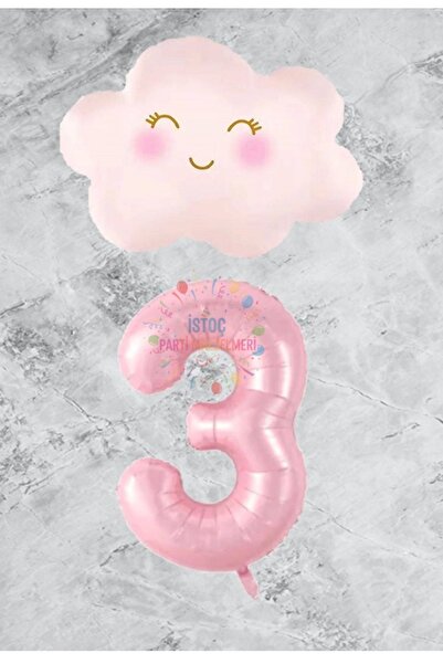 Generic Brand Pink Number Cloud Foil Balloon Set Age 3