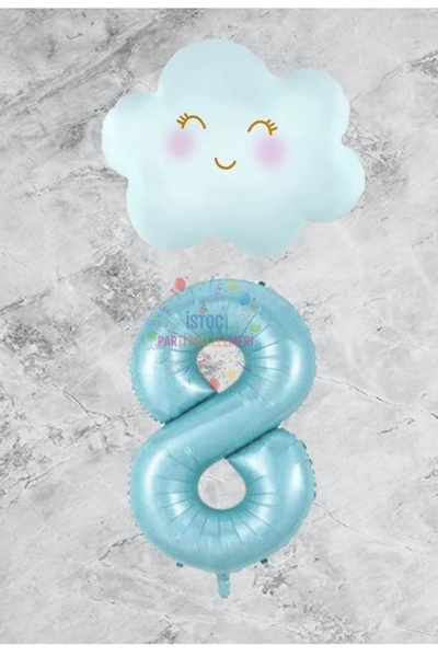 Generic Brand Blue Number Cloud Foil Balloon Set Age 8