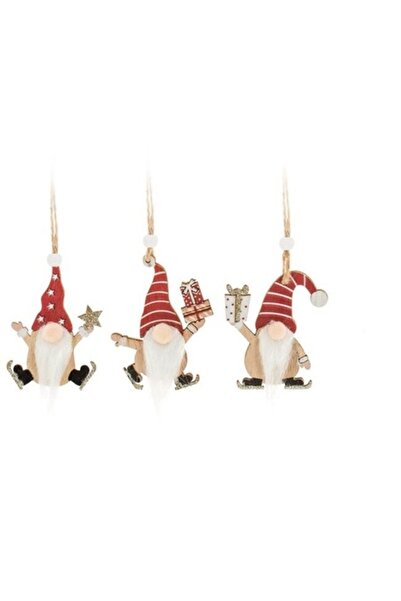 SHOPIENS Set of 9 wooden Christmas tree ornaments, 3 models, gnome figurines, 7 cm