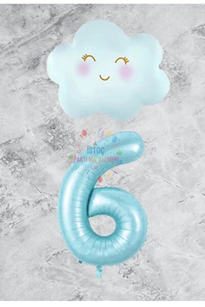 Generic Brand Blue Number Cloud Foil Balloon Set Age 6
