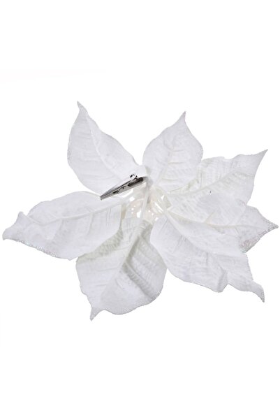 OEM White velvety glitter poinsettia clip ornament 25 cm
