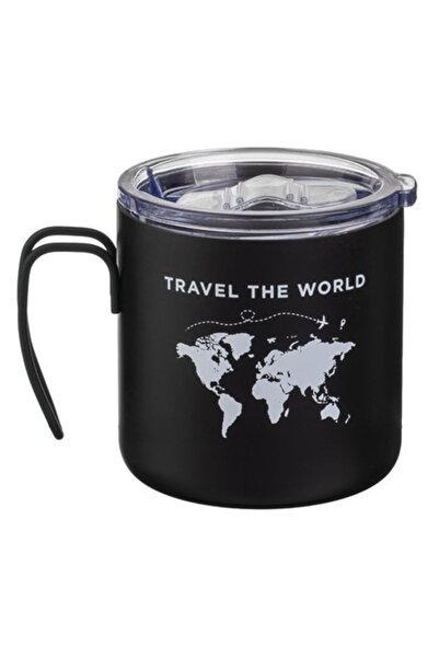 OEM Cană de cafea neagră din oțel inoxidabil cu imprimeu hartă „Călătorește p...