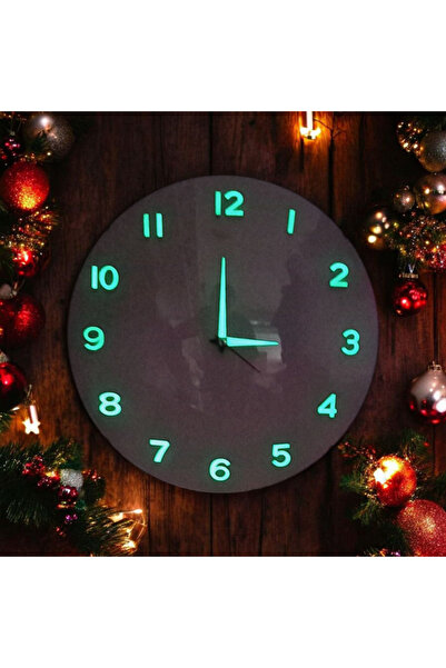 Bahat ساعة حائط زجاجية بيضاء منتفخة بأرقام بارزة ثلاثية الأبعاد تتوهج في الظلام قطر 30 سم