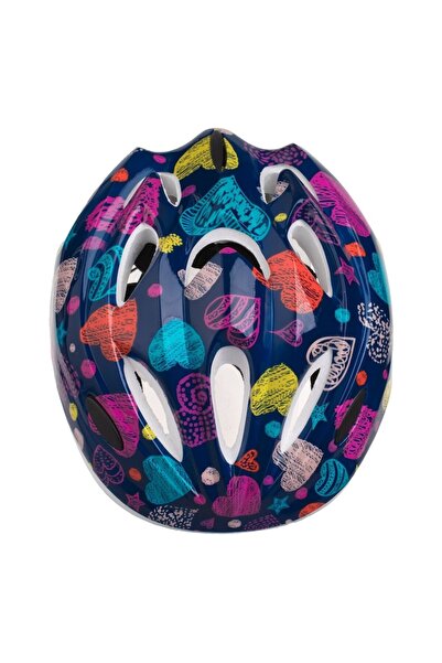 Tessari Blue Cycling Helmet with Colorful Hearts (52-56 cm)