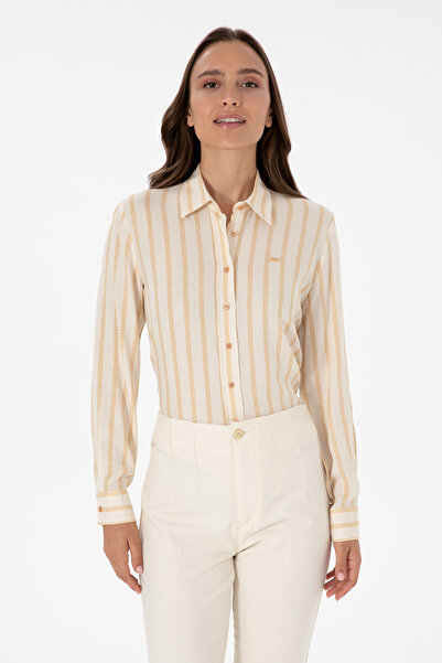 U.S. Polo Assn. Cămașă cu mânecă lungă cu dungi albe pentru femei 50309036-VR256