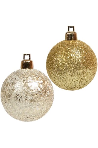 ANTBRO Christmas Globe Set, 20 Pieces, Crackle Model, Gold/Beige Color, 3cm Diameter, Plastic, MYONNA IT &
