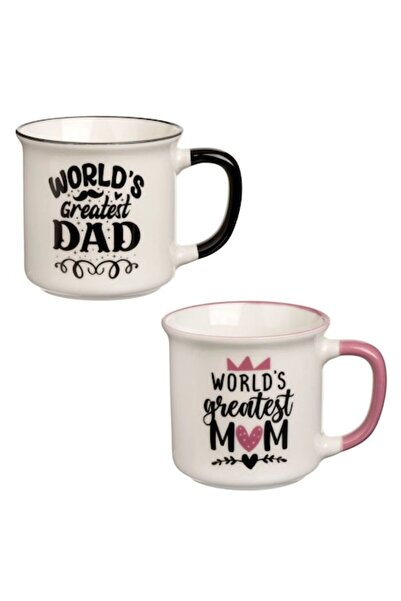 OEM Set de 2 căni ceramice multicolore „Cele mai grozave mame și tate”, 340 ml