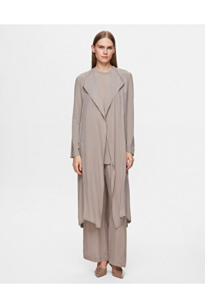 MISS DALIDA Şal Yaka Cupro Triko Hırka Tunik Vizon Takım
