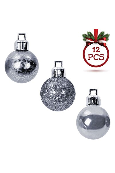 OEM Set of silver Christmas baubles, matte, shiny and glitter, 8cm - 12 pcs