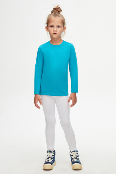 LOVETTI Μακρυμάνικο μπλουζάκι με λαιμόκοψη σε σκούρο τιρκουάζ βασικό χρώμα για παιδιά ελαφρύ