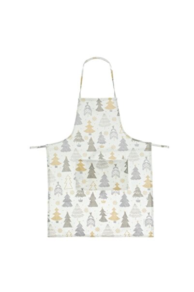 MYONNA IT & E- COMMERCE Christmas Kitchen Apron, Ecru with Pine Trees and Snowflakes Pattern, 77x57 cm