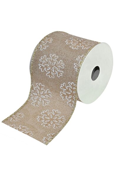 offlimits Panglică decorativă de Crăciun cu imprimeu fulgi de zăpadă și margine aurie, DecorCasa, 64 mm x 5 m