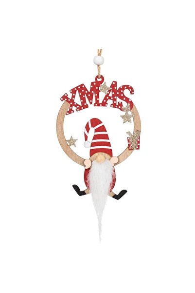 SHOPIENS Ornament de Crăciun pentru brad, lemn, gnom, perforat, 8x12cm, roșu-...