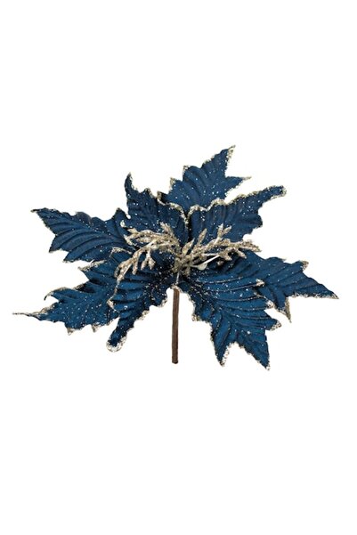 ANTBRO Flori decorative de Crăciun, petale de catifea albastre cu sclipici be...