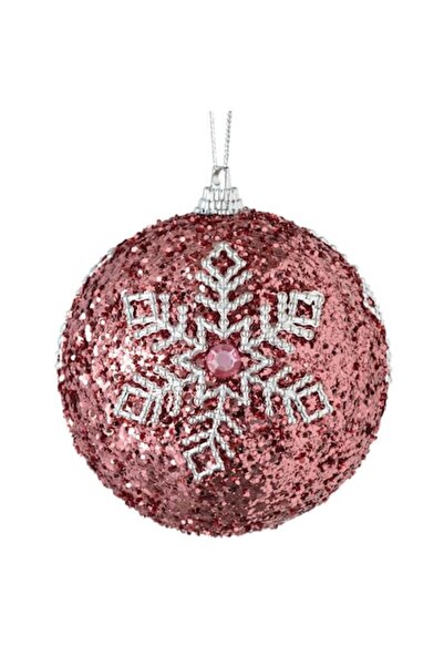 OEM Ornament de Crăciun pentru brad, bilă din spumă, fulg de zăpadă roz cu sclipici, 8 cm