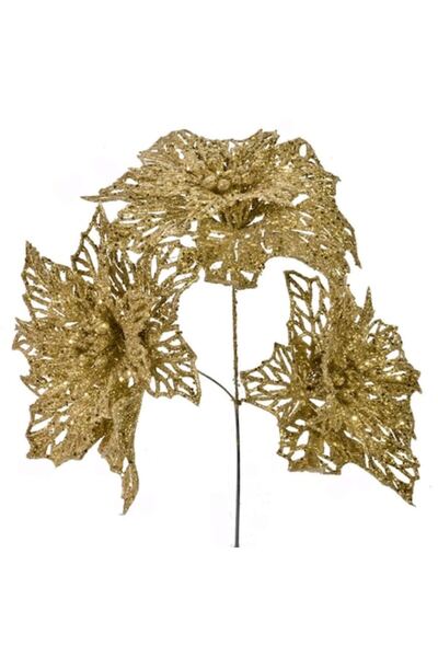 OEM Creangă decorativă de Crăciun cu flori, sclipici auriu, 26 cm