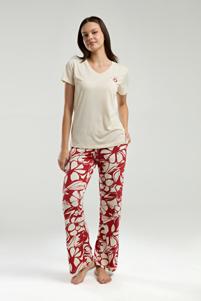 White Velvet Set din două piese pentru femei, din țesătură din viscoză, cu decolteu în V, cu mâneci scurte