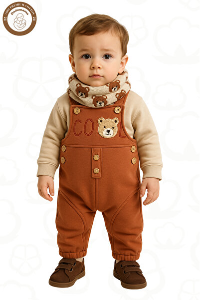 Dadamama Bebek Pamuklu Ayıcık Nakışlı Kışlık Salopet Tulum - Yumuşak Kumaş