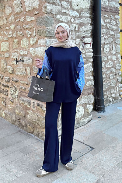 LOCCO Γυναικείο πουκάμισο με κουμπιά στο πλάι με λεπτομέρεια σε μπλε ναυτικό