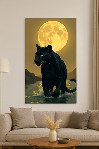 BLT DİZAYN Pictură pe sticlă Pantera Neagră sub Lună Plină – Simbolul Puterii și Nobilimentului