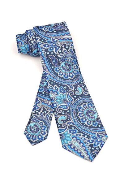 6AM Ceremony Cravată albastru închis cu model paisley elegant