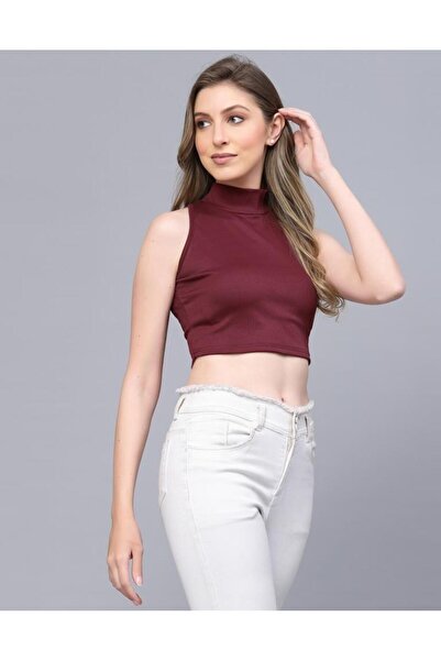 iza Maroon High Neck Top