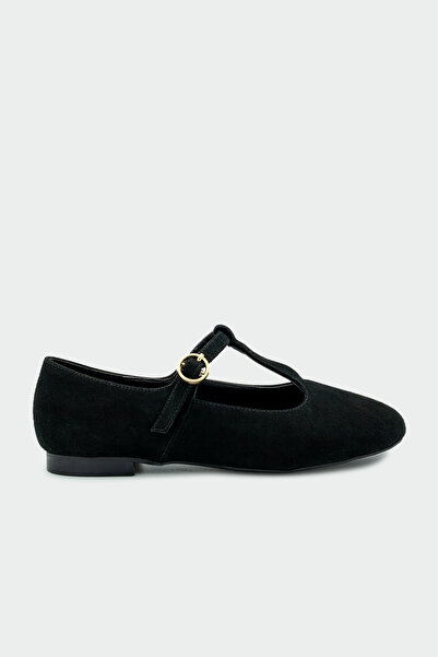LAMİNTA Judi Black Suede Stripe Detailed Women's Ballerinas