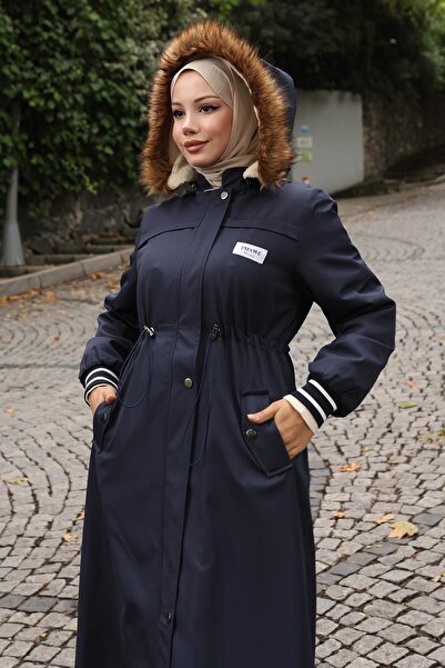 Missvalle Arma Detailed Hooded Coat Navy Blue 19268