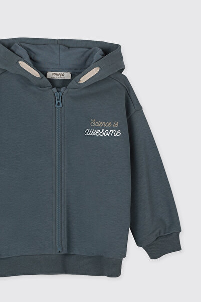 Panço Erkek Bebek Kapüşonlu Fermuarlı Sweatshirt Beli Lastikli Petrol 2'li Eşofman Takımı