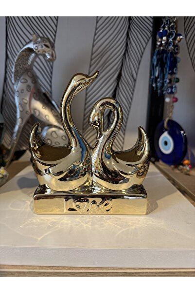 Atak Hediyelik Dekoratif 2’li porselen kuğu biblo gold