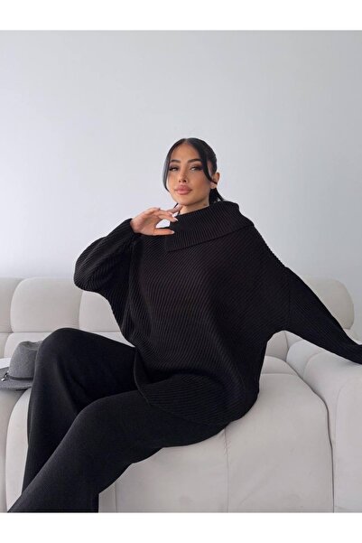 CARLA MARA Shawl Collar Knitwear Suit Black