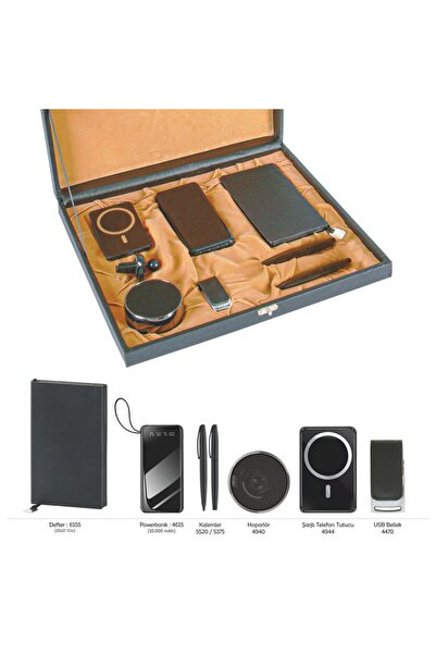 Gen Promosyon VIP Hediyelik Set - Powerbank, Defter, Kalem, USB Bellek, Hoparlör ve Kartvizitlik (6’lı Kurum Seti)