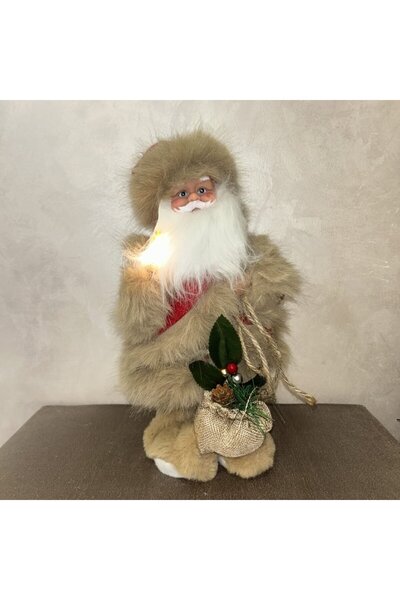 BaoBao Set of 2 Interactive Santa Claus 35 cm – beige and white, with candle and gift bag