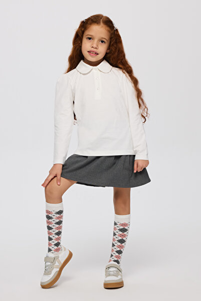 Panço Kız Çocuk Bebe Yaka Yumuşak Dokulu Ekru Tişört