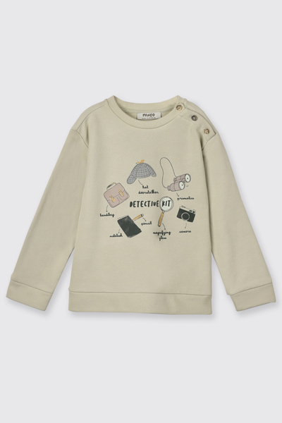 Panço Baby Boy Soft Textured Printed Green Sweatshirt