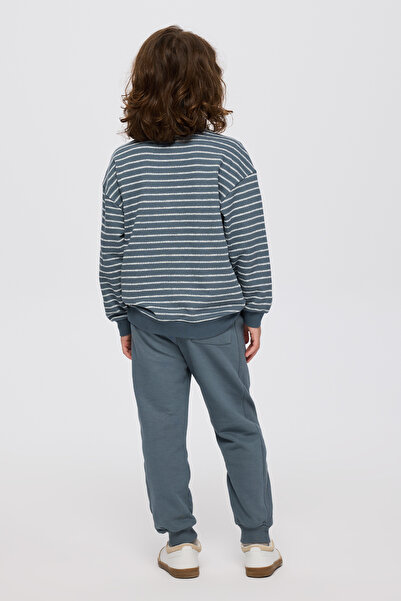 Panço Boy's Striped Patterned Petrol Sweatshirt