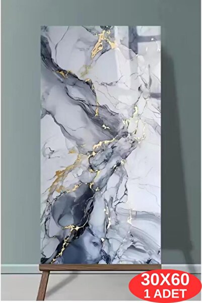 Renkli Duvarlar 60x30cm Shiny Mavi Gold Mermer Desenli Yapışkanlı Mutfak Bany...